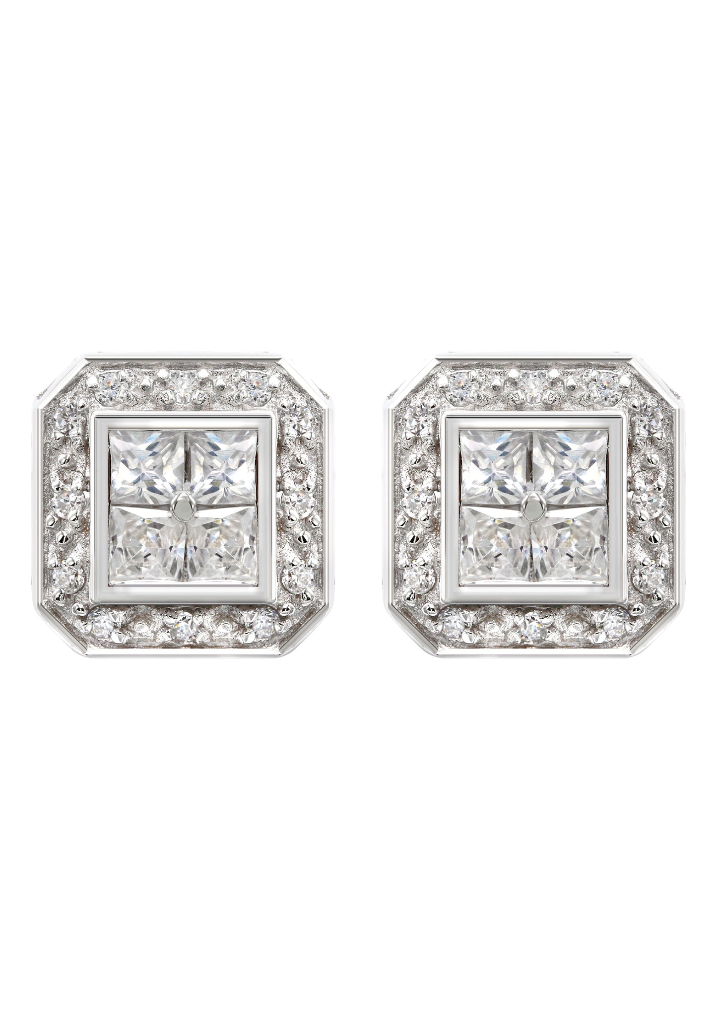 Mens Jewelry - Silver Square Halo Iced Out VVS Stud Earrings for Men | Appx. 5 Grams