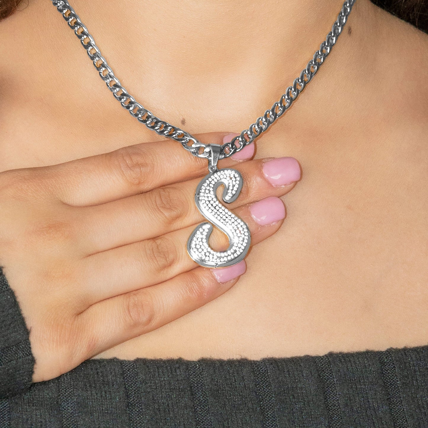Women Jewelry - White Gold Initial Iced Out VVS Necklace | Style # 47