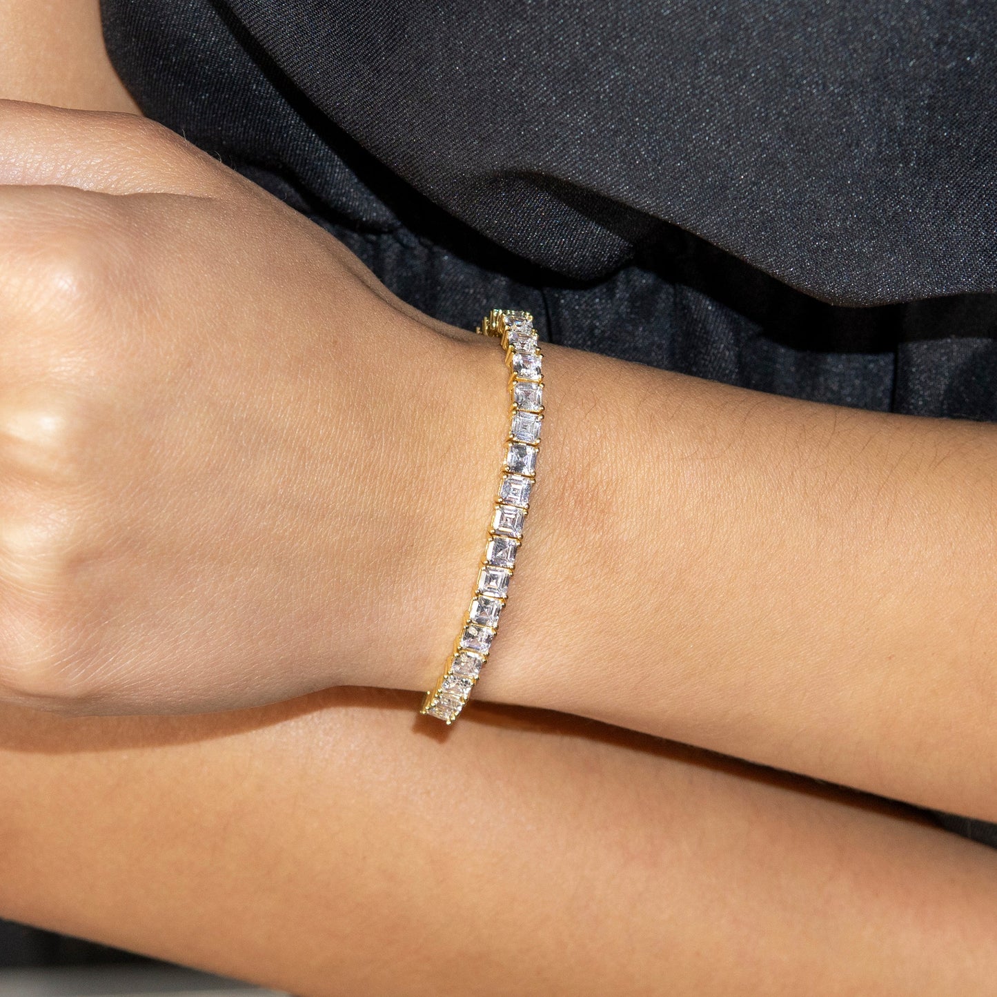 Gold Jewelry - Womens 14K Gold Asscher Cut Iced Out VVS Tennis Bracelet