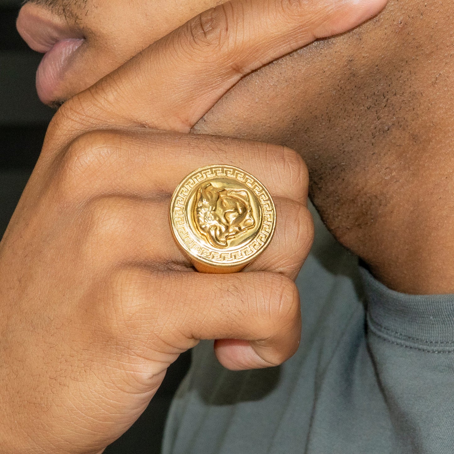 Mens Jewelry - Medusa Gold Pinky Ring | 27 Grams