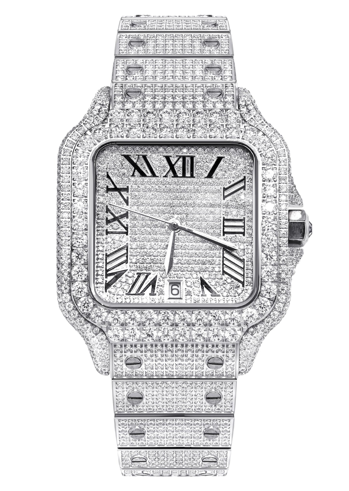Mens Watch - Iced Out VVS Square Roman Dial Gold | Stainless Steel Bust Down Watch