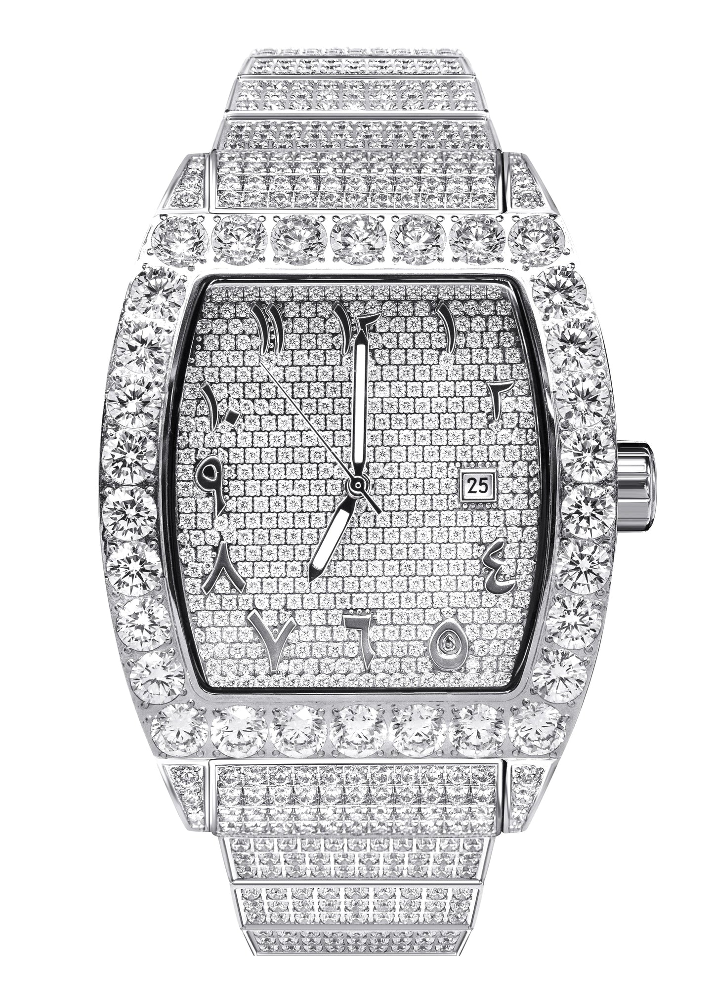 Mens Watch - Iced Out VVS Arabic Dial | Stainless Steel Bust Down Watch