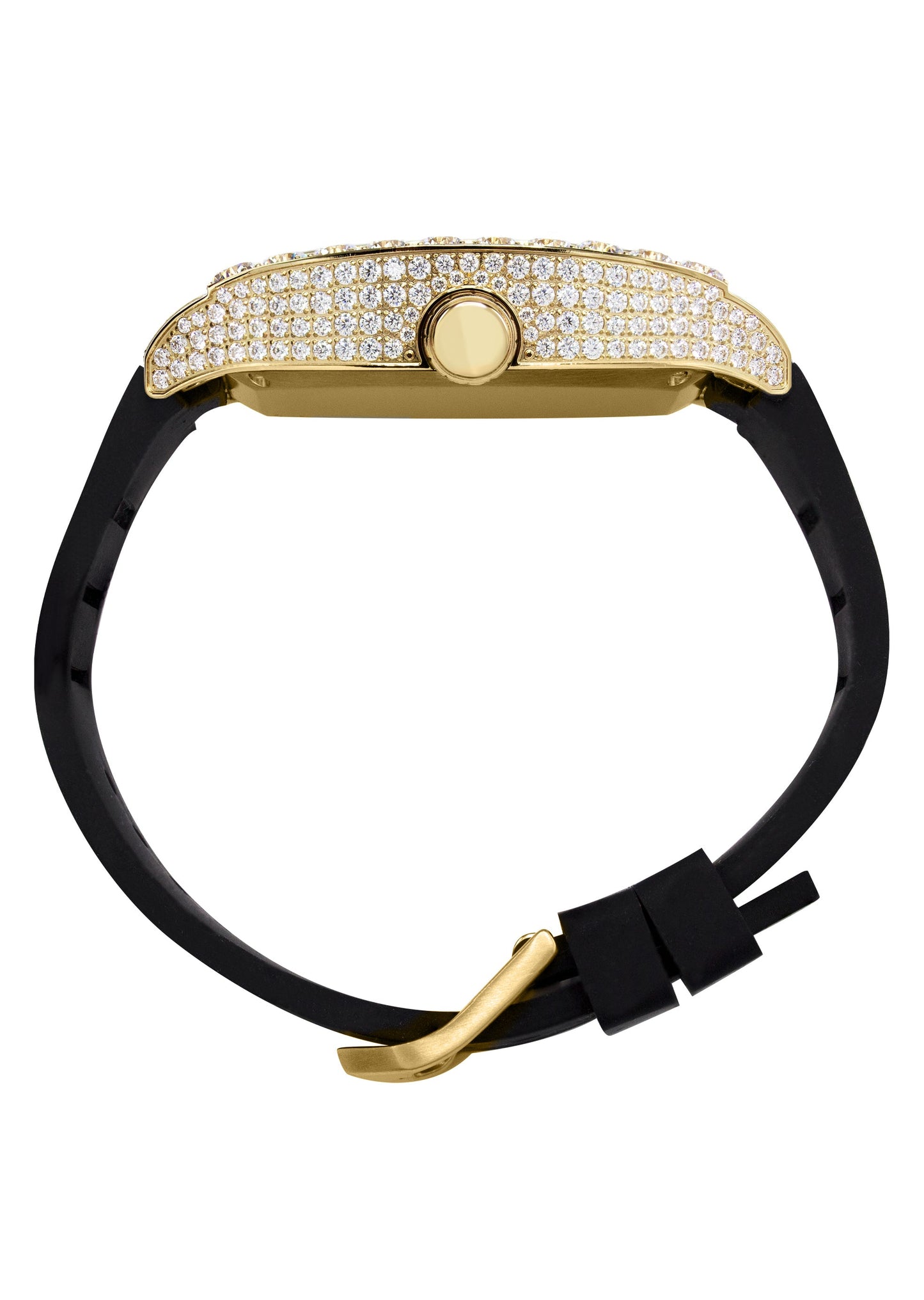 Mens Watch - Iced Out VVS Arabic Dial | Gold Steel Bust Down Watch Rubber Band