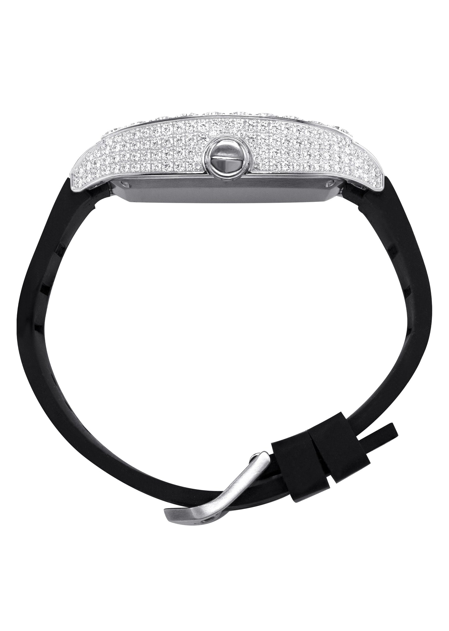 Mens Watch - Iced Out VVS Arabic Dial | Steel Bust Down Watch Rubber Band