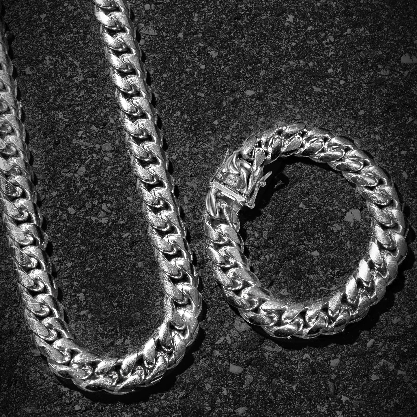 Mens Jewelry - Solid White Gold Miami Cuban Link Chain & Bracelet ( 14 Mm )