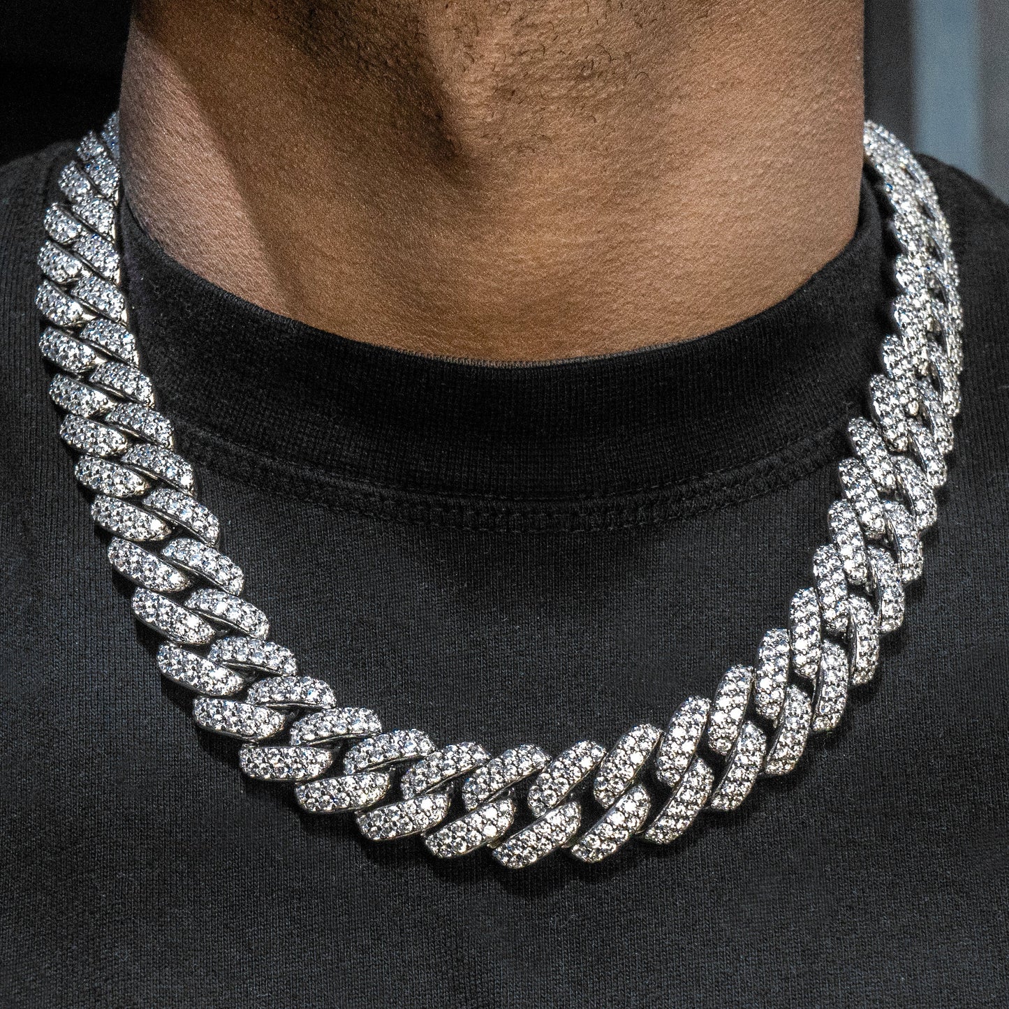 Mens Jewelry - Mens 14K White Gold Iced Out VVS Miami Cuban Link Chain
