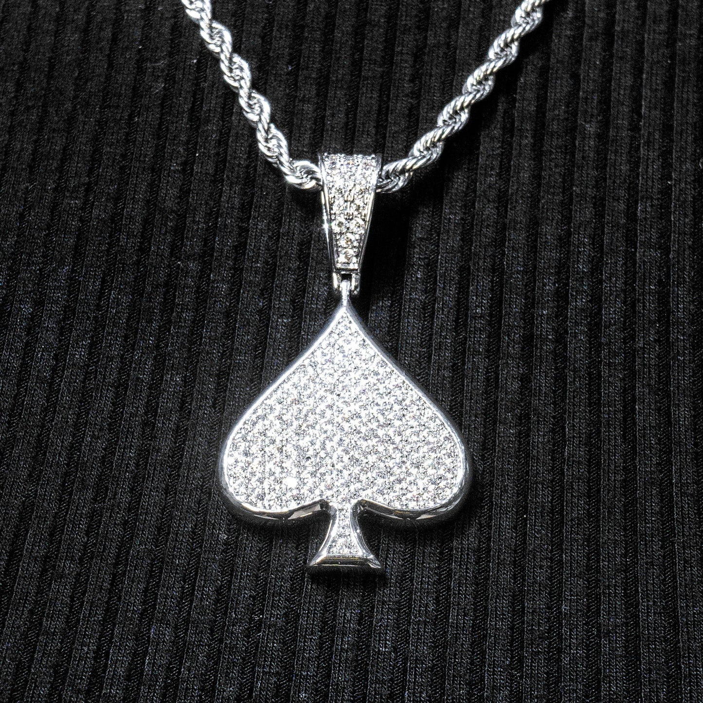 Womens Jewelry - 14K White Gold Iced Out VVS Ace of Spades Necklace | Appx. 15.9 Grams