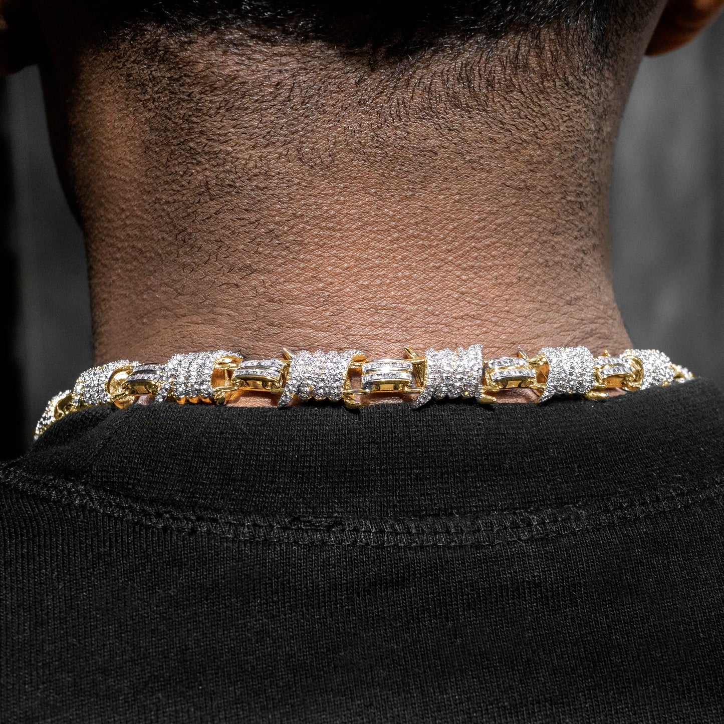 Gold Jewelry - Mens 14K Gold Iced Out VVS Barbed Wire Link Chain