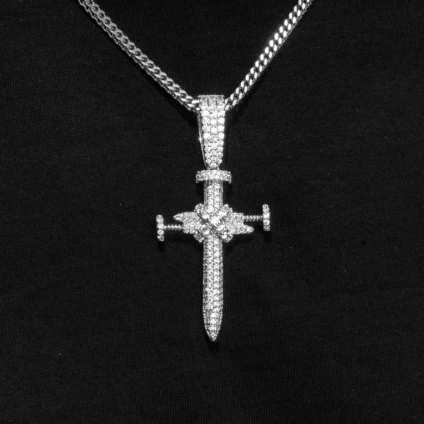 Mens Jewelry - 14K White Gold Iced Out VVS Cross Necklace | Appx. 19 Grams
