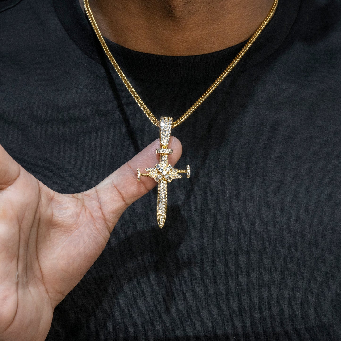 Mens Jewelry - Gold Iced Out VVS Cross Necklace | Appx. 19 Grams