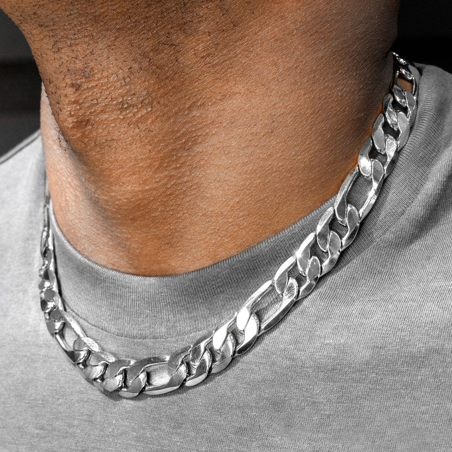 Mens Jewelry - Solid White Gold Figaro Chain & Bracelet