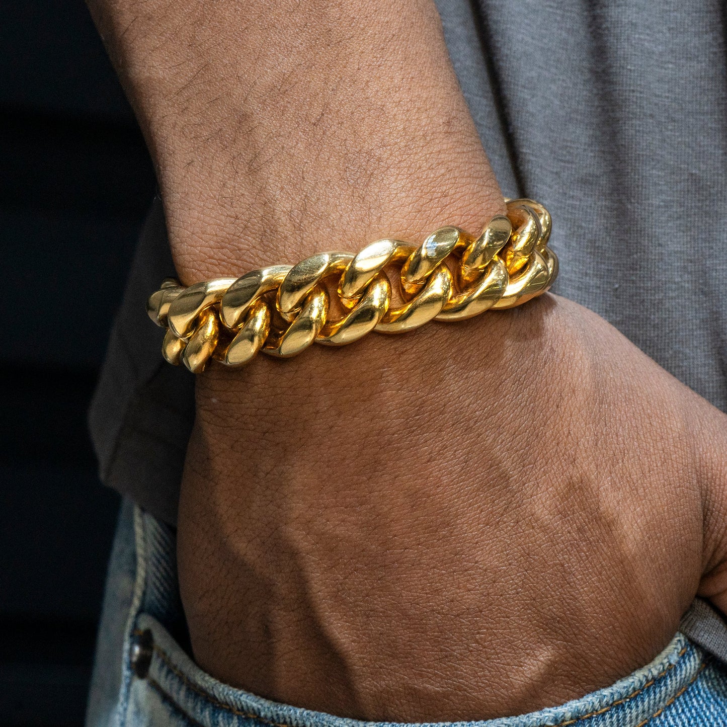 Mens Jewelry - Solid Gold Miami Cuban Link Chain & Bracelet ( 14 Mm )
