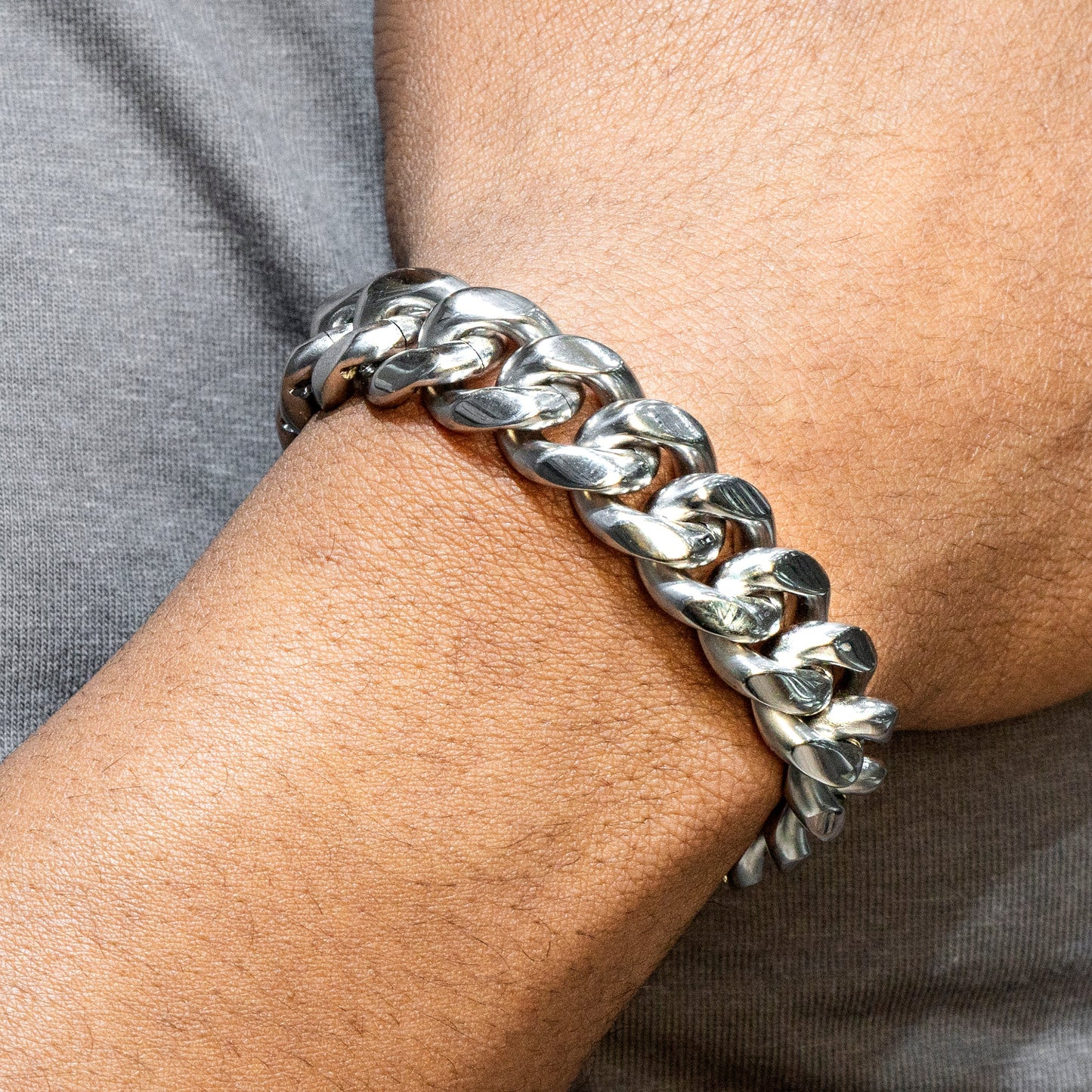 Mens Jewelry - Solid White Gold Miami Cuban Link Chain & Bracelet ( 14 Mm )