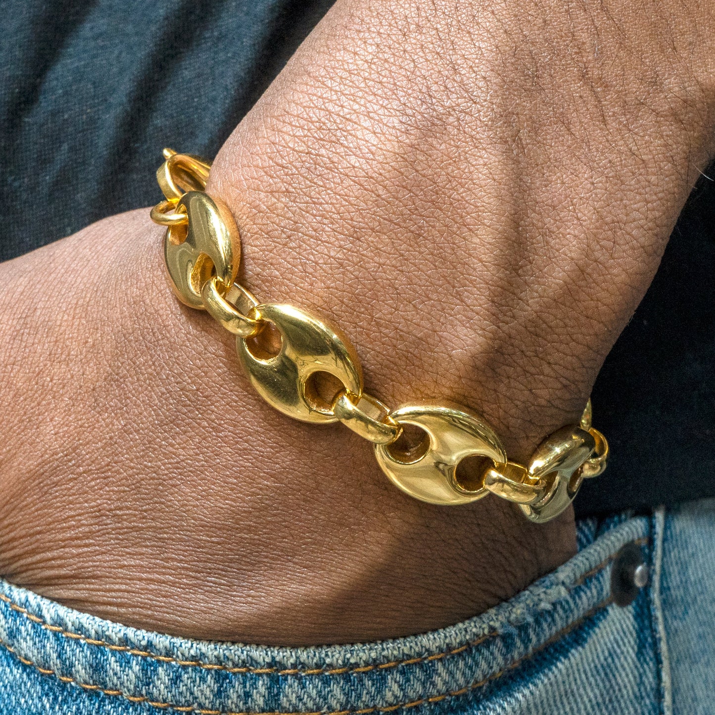 Mens Jewelry - Mens 14K Gold Puff Chain & Bracelet