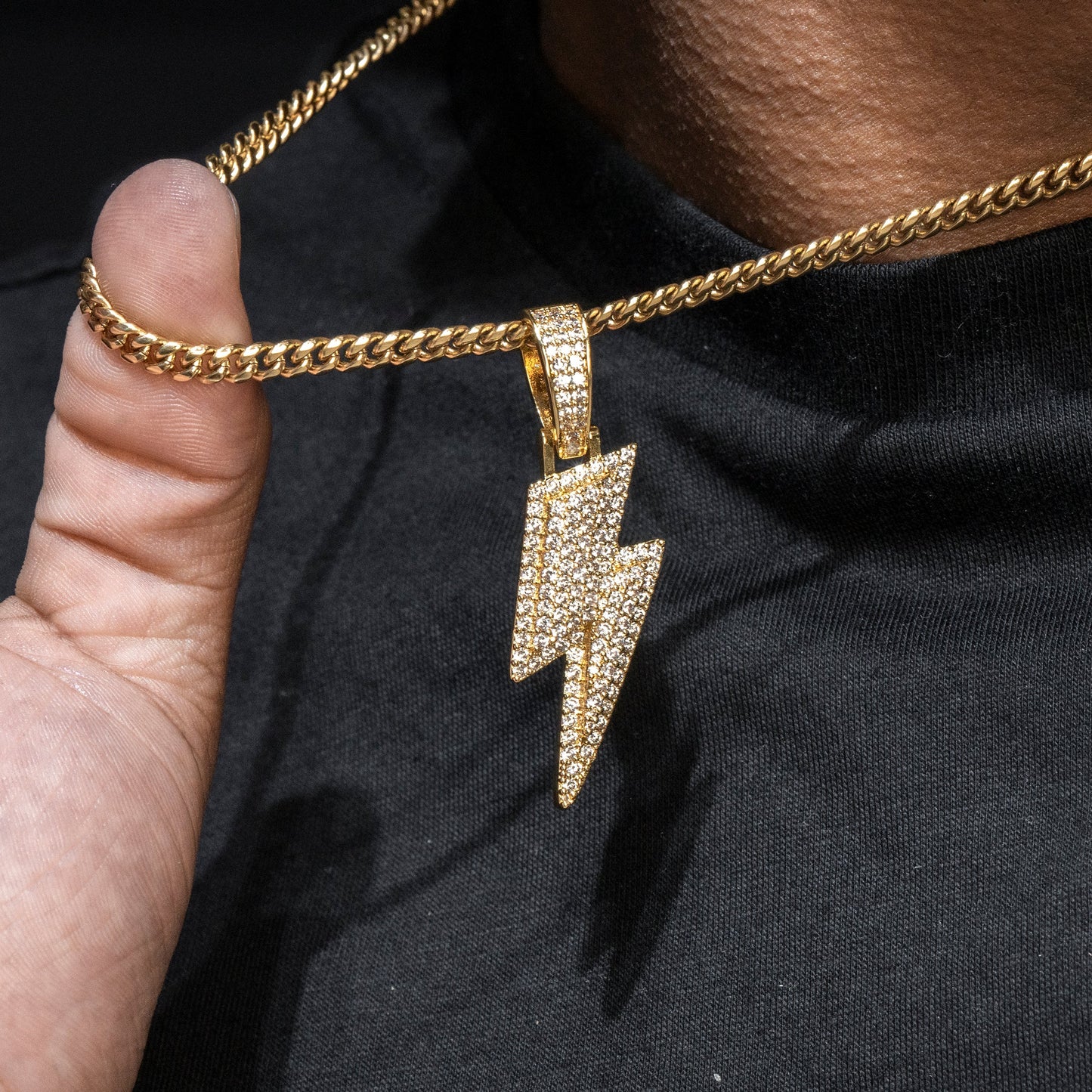 Mens Jewelry - Gold Iced Out VVS Lightning Bolt Necklace | Appx. 18 Grams