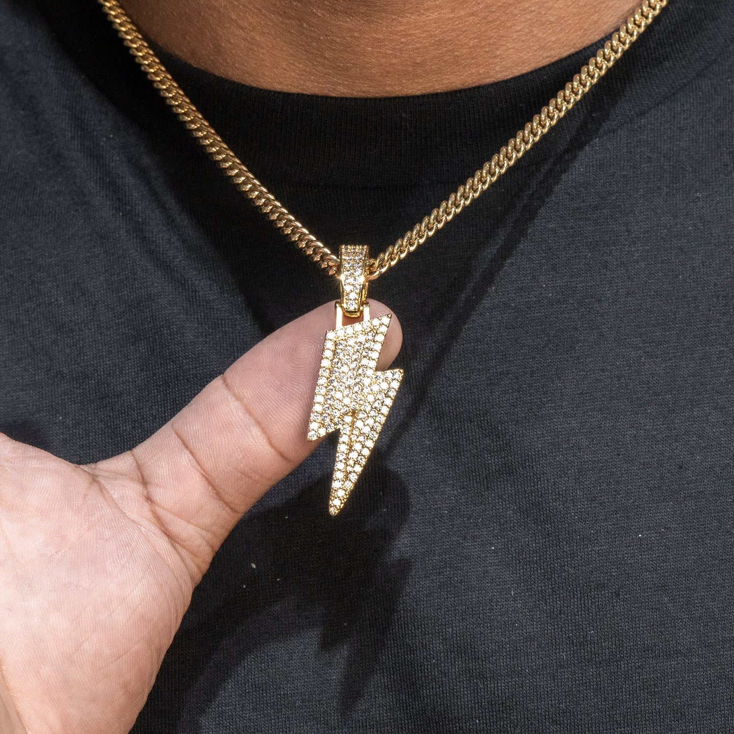 Mens Jewelry - Gold Iced Out VVS Lightning Bolt Necklace | Appx. 18 Grams