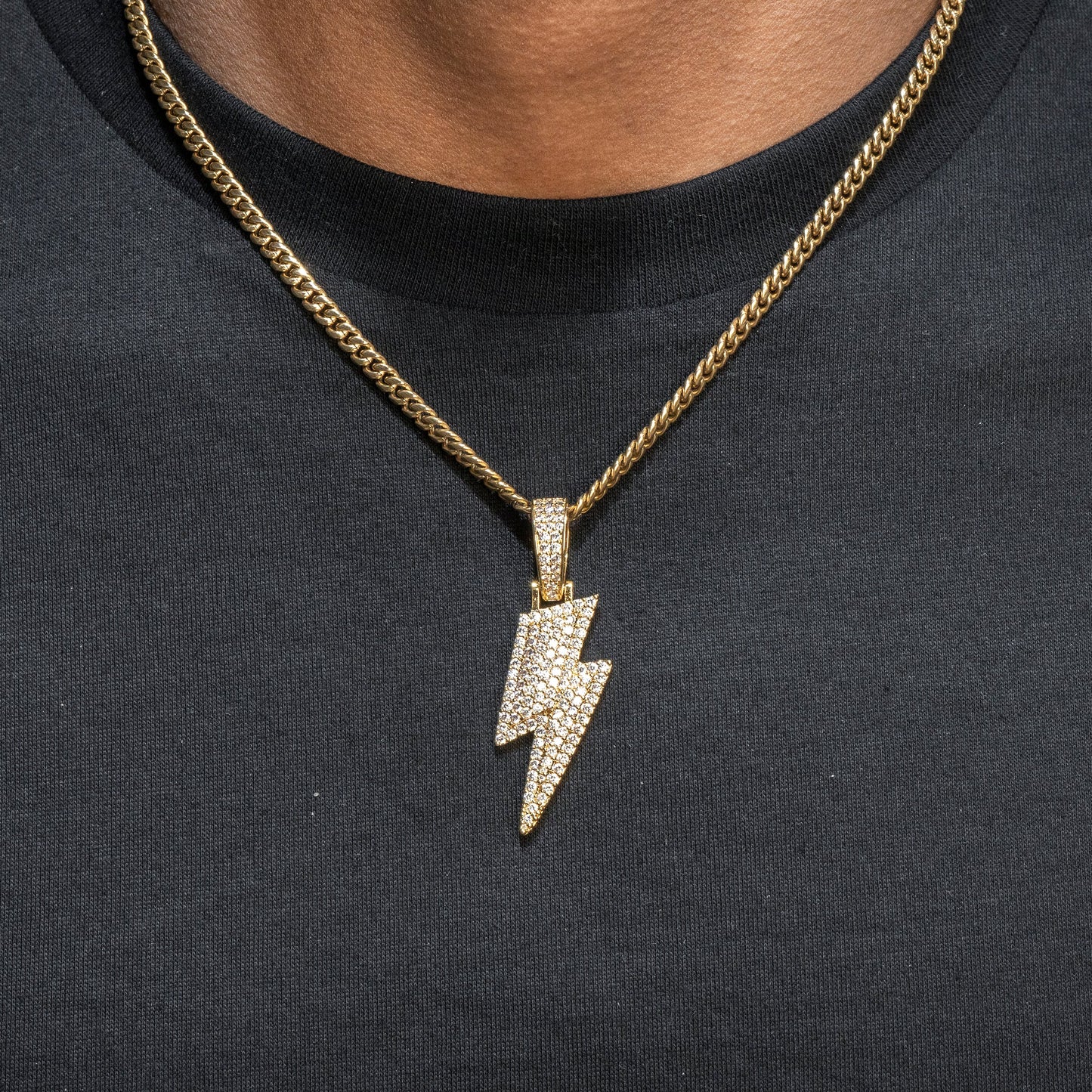 Mens Jewelry - Gold Iced Out VVS Lightning Bolt Necklace | Appx. 18 Grams