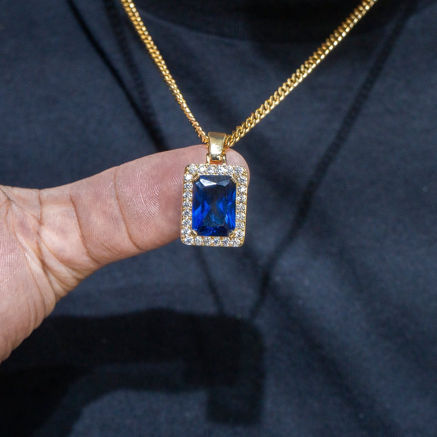 Mens Jewelry - Gold Iced Out VVS Sapphire Necklace | Appx. 13.4 Grams