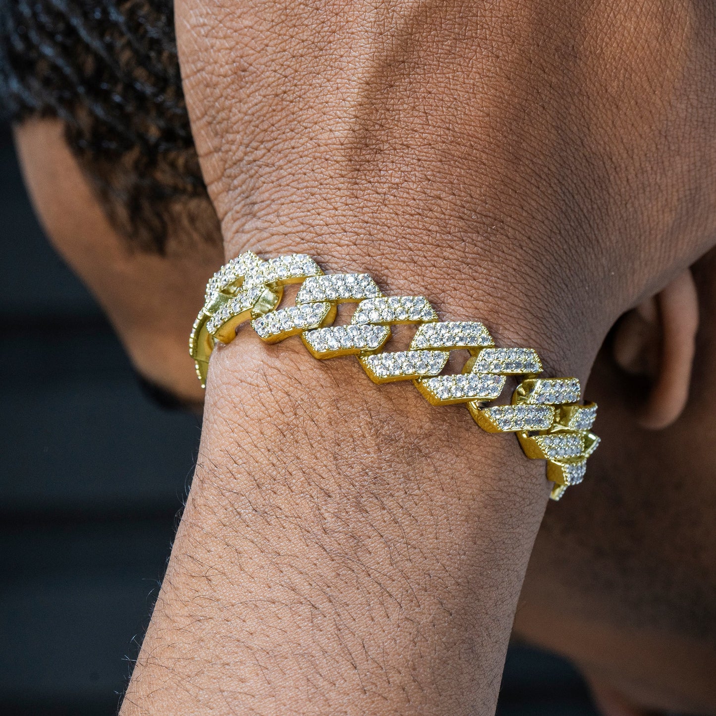 Gold Jewelry - Mens 14K Yellow Gold Iced Out VVS Miami Cuban Link Bracelet