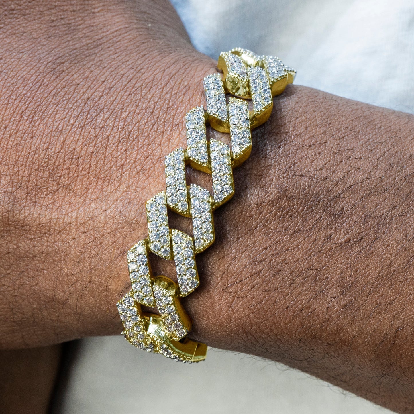 Gold Jewelry - Mens 14K Yellow Gold Iced Out VVS Miami Cuban Link Bracelet