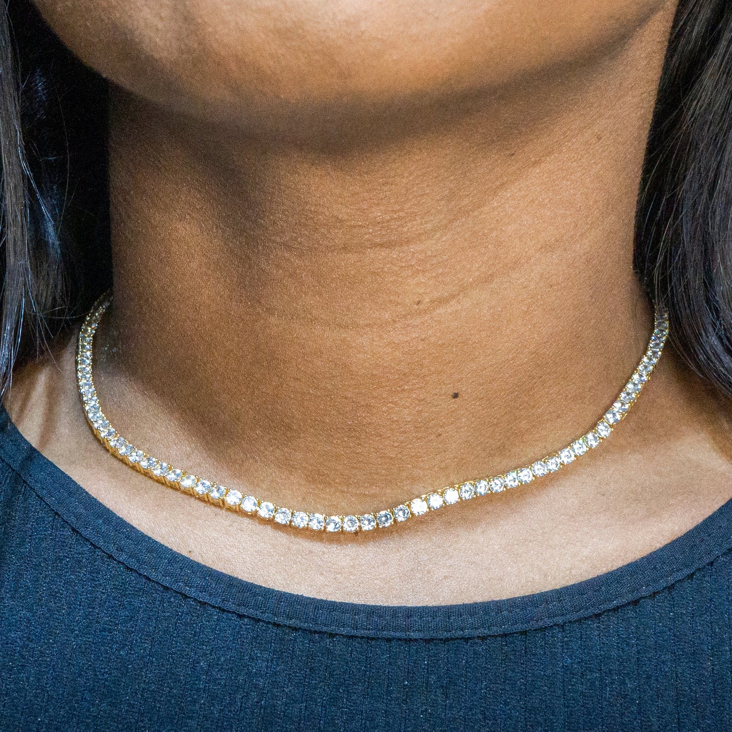 Womens Jewelry - Gold Iced Out VVS Tennis Chain