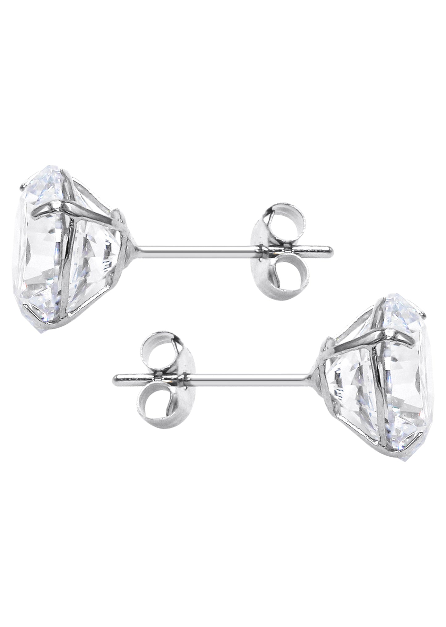 Mens Jewelry - Silver Push Back Round Iced Out VVS Stud Earrings for Men