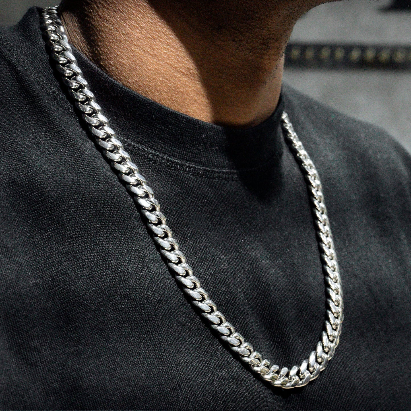 Gold Jewelry -  Mens 14K White Gold Solid Miami Cuban Link Chain