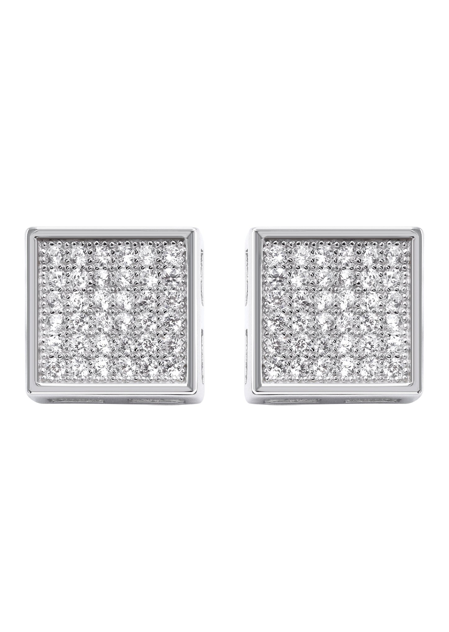 Mens Jewelry - Silver Micro Pave Square Iced Out VVS Stud Earrings for Men | Appx. 2.1 Grams
