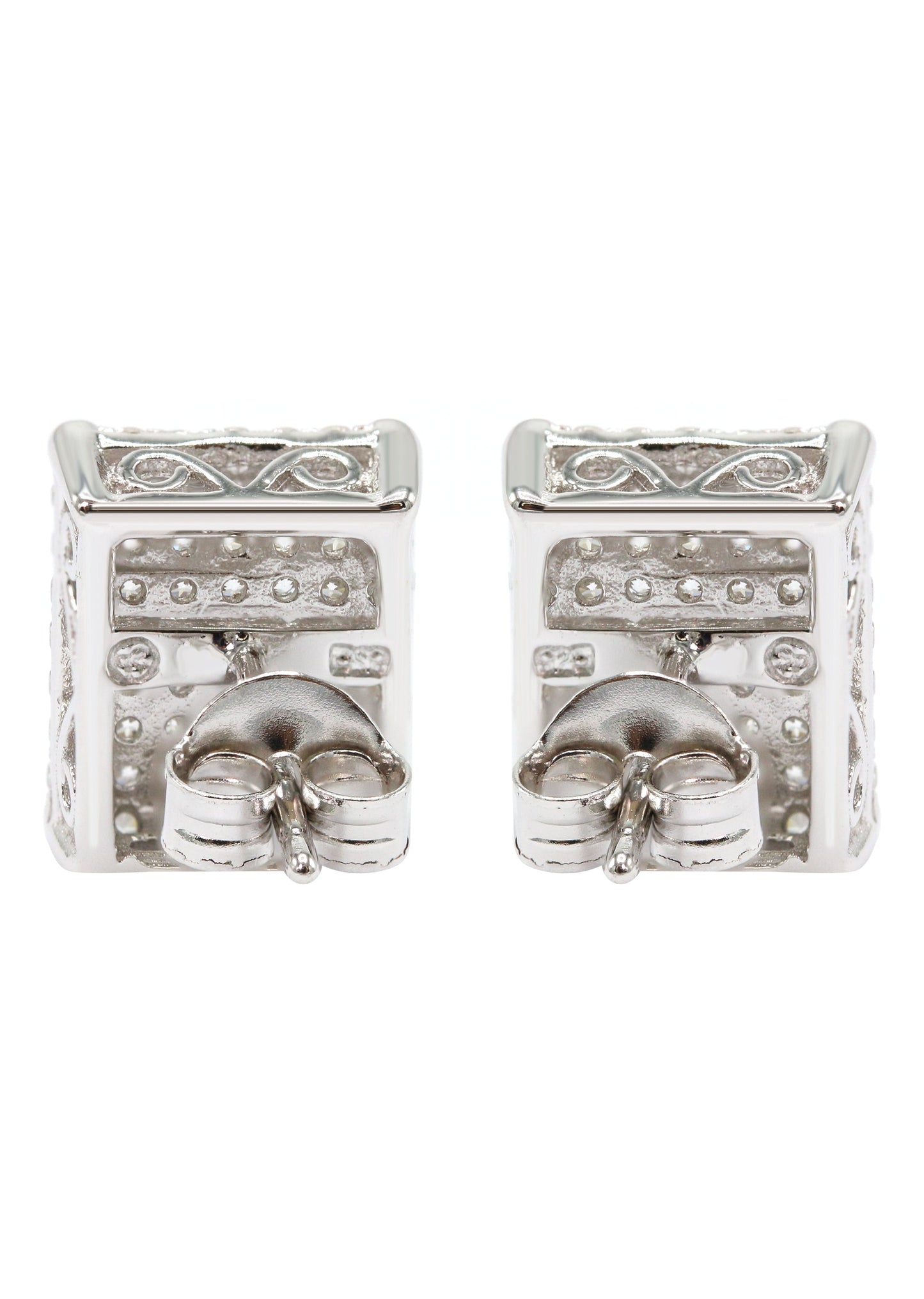 Mens Jewelry - Silver Micro Pave Rectangle Iced Out VVS Stud Earrings for Men | Appx. 3 Grams