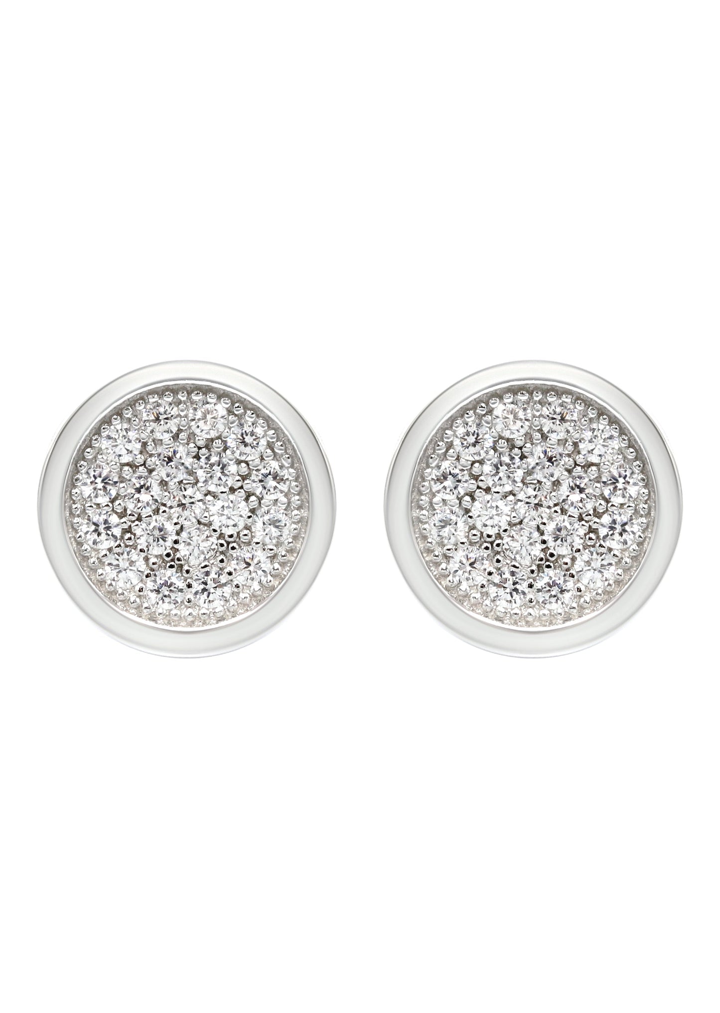 Mens Jewelry - Silver Micro Pave Circle Iced Out VVS Stud Earrings for Men | Appx. 3 Grams