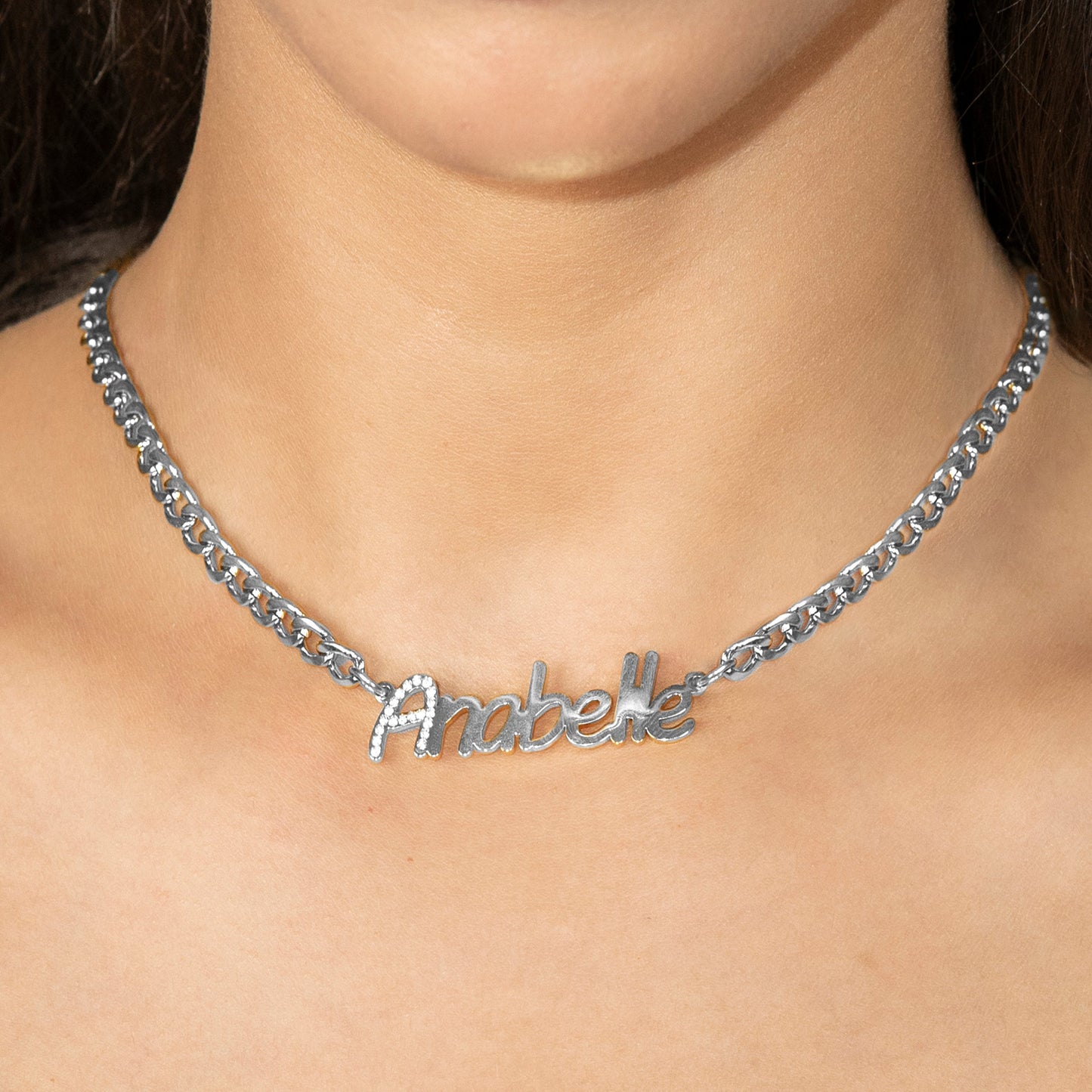Women Jewelry - White Gold Iced Out VVS Name Necklace | Style # N44