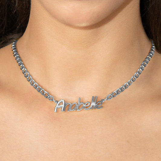 Women Jewelry - White Gold Iced Out VVS Name Necklace | Style # N44