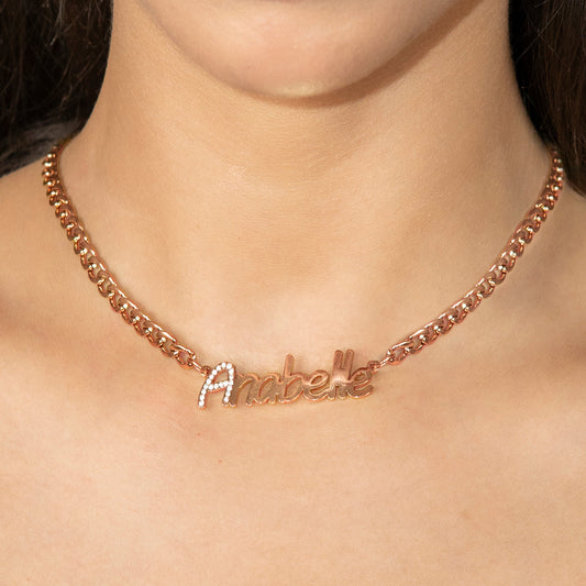 Women Jewelry - Rose Gold Iced Out VVS Name Necklace | Style # N44