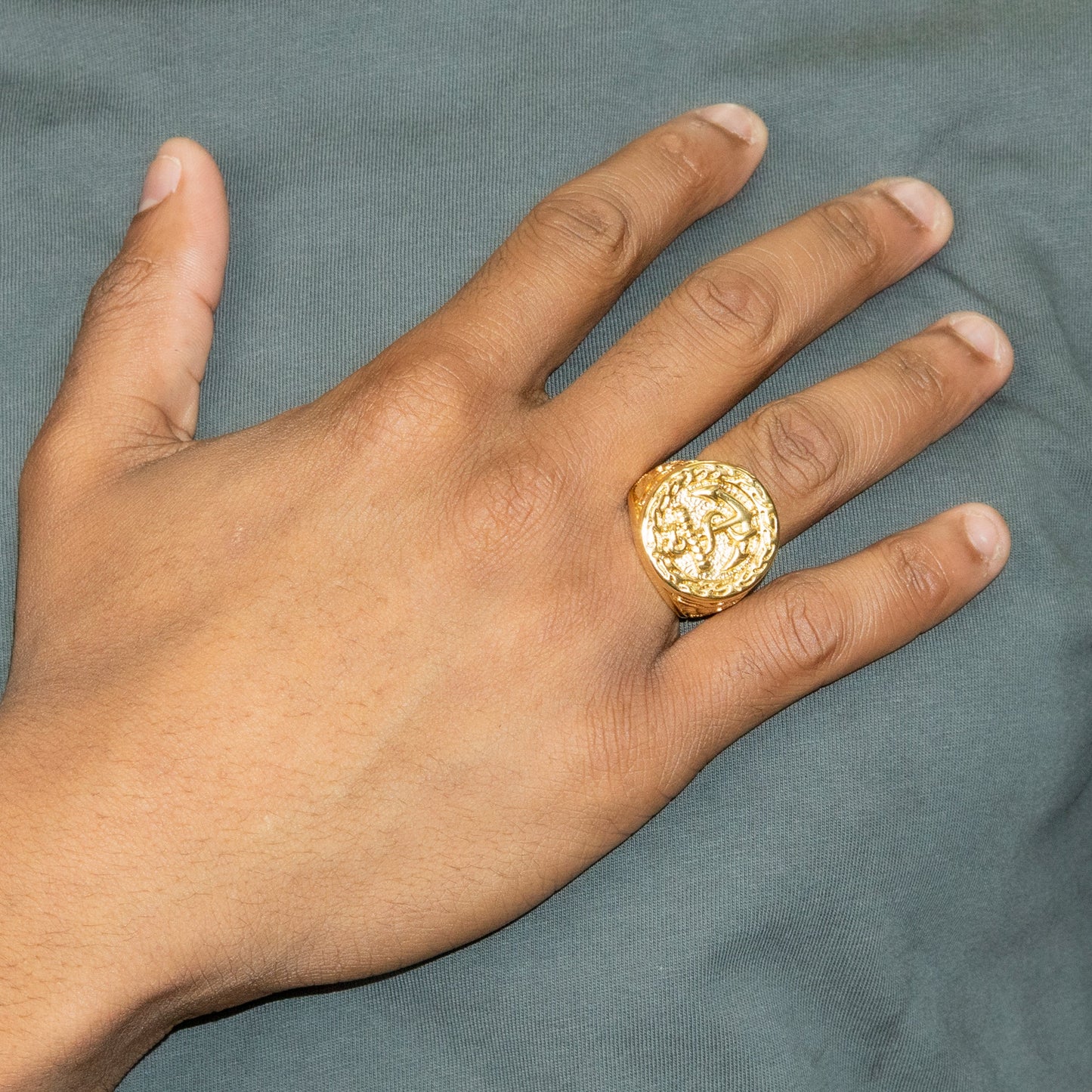 Mens Jewelry - Round Anchor Gold Pinky Ring | 20 Grams