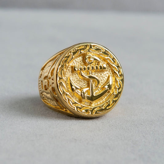 Mens Jewelry - Round Anchor Gold Pinky Ring | 20 Grams