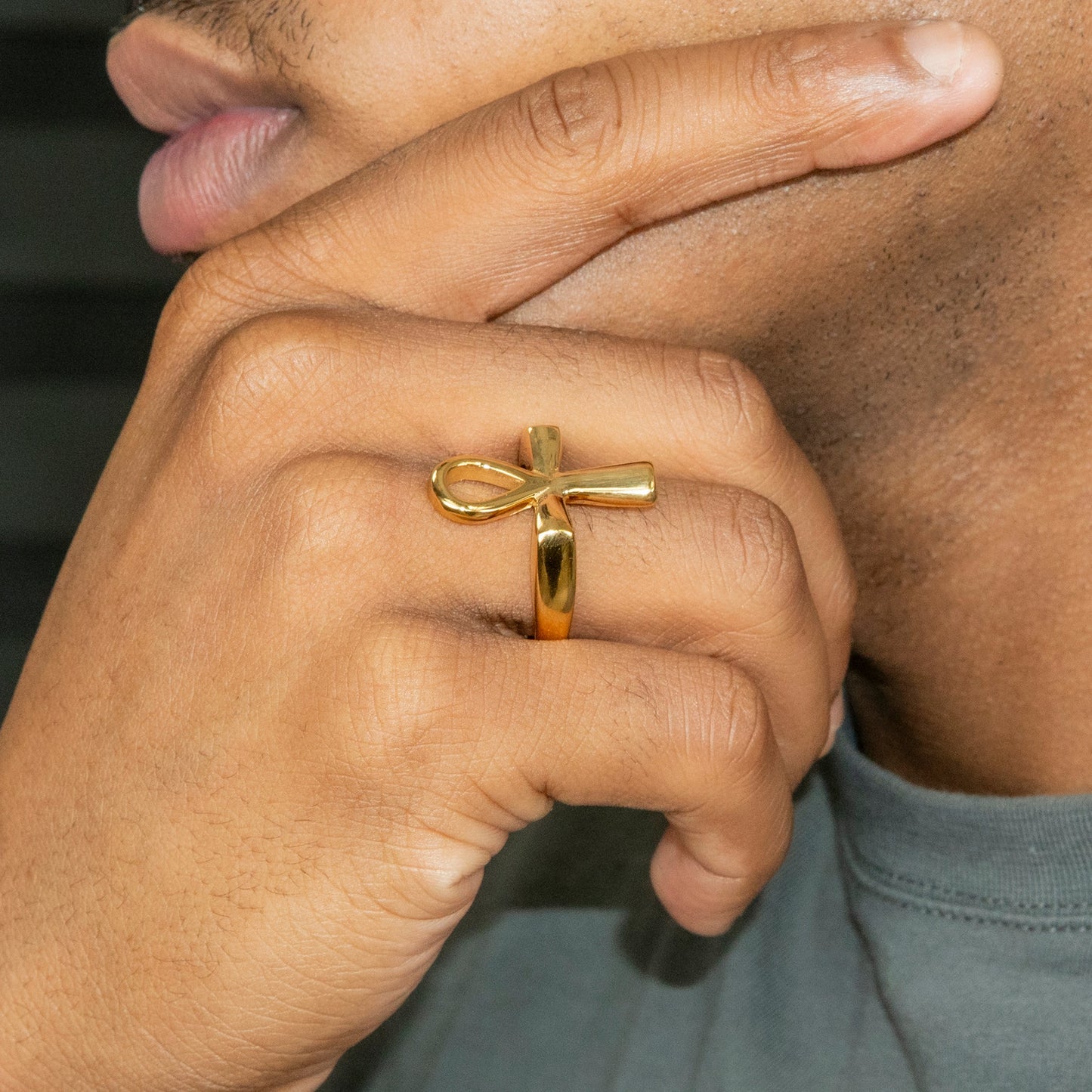 Mens Jewelry - Ankh Gold Pinky Ring | 7.7 Grams