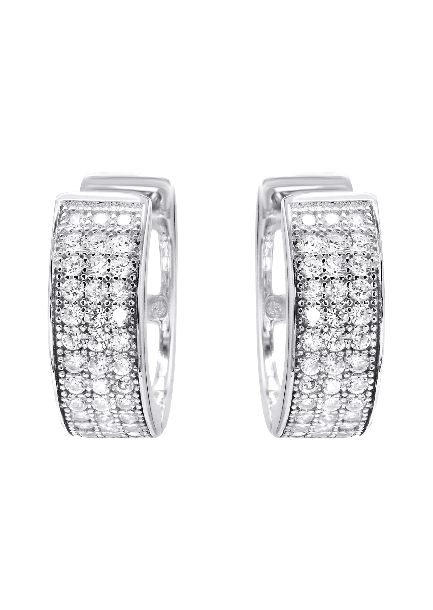 Mens Jewelry - Silver Round  Iced Out VVS Hoop Earrings for Men | Appx. 3 Grams
