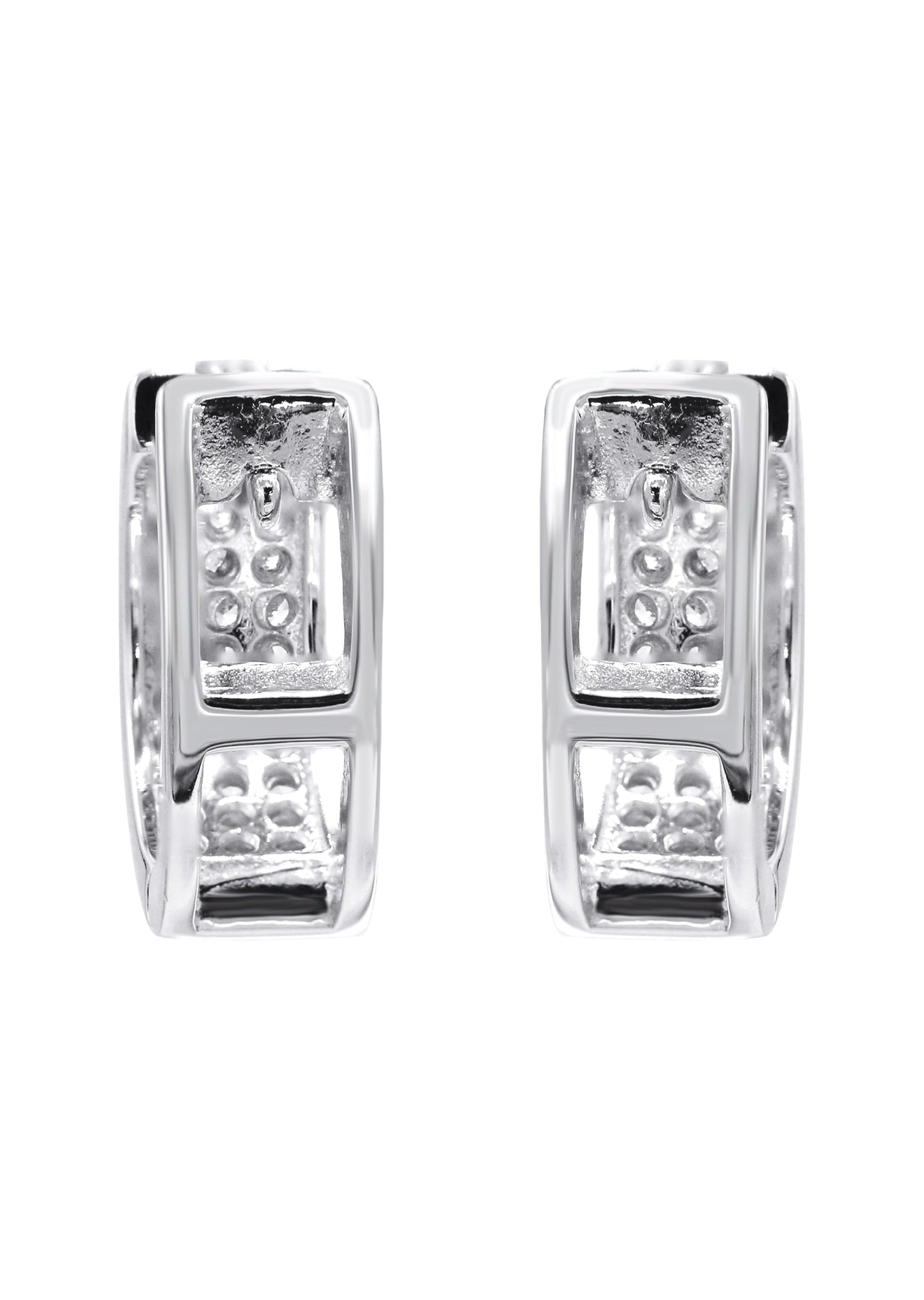 Mens Jewelry - Silver Round  Iced Out VVS Hoop Earrings for Men | Appx. 3 Grams
