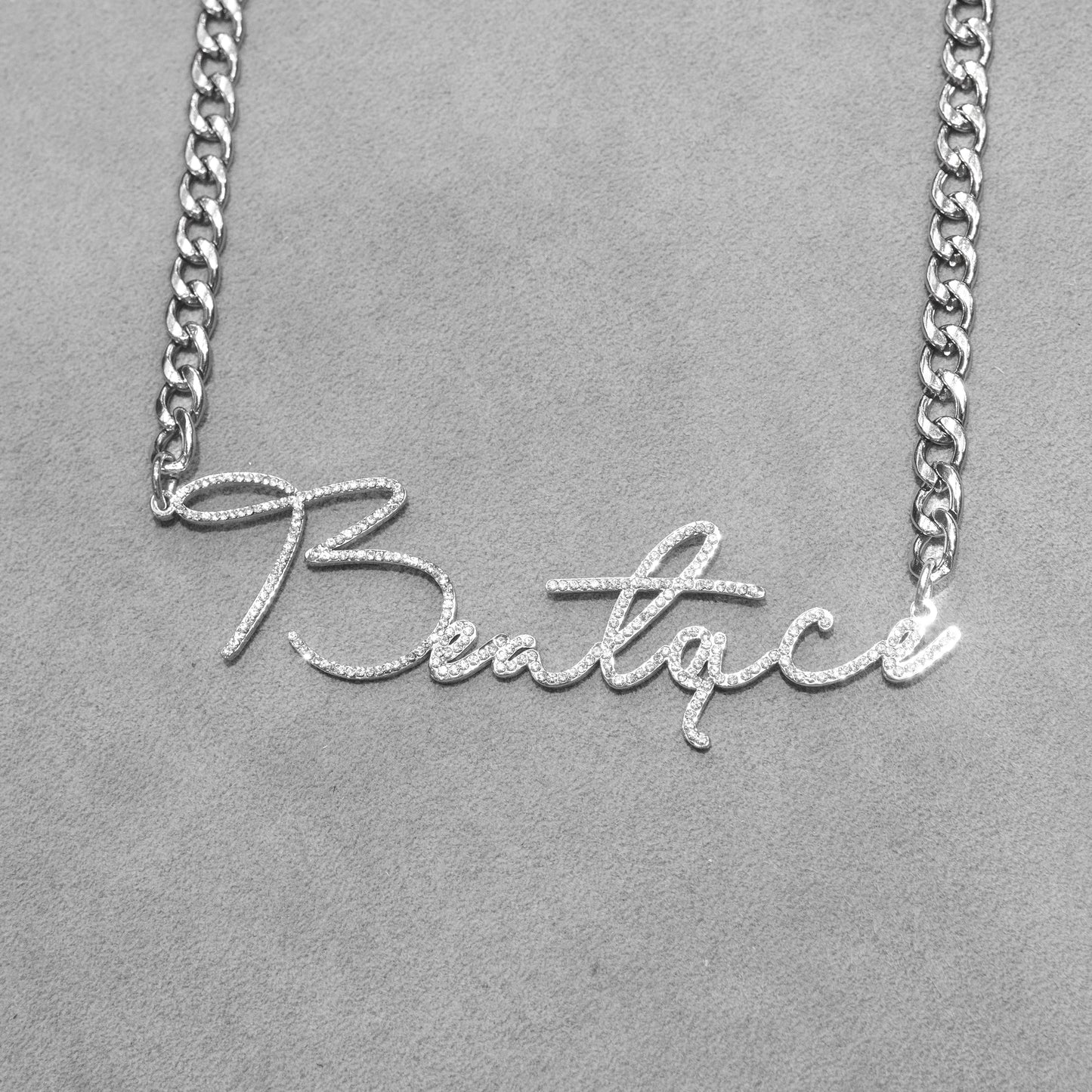 Women Jewelry - White Gold Iced Out VVS Name Necklace | Style # N39