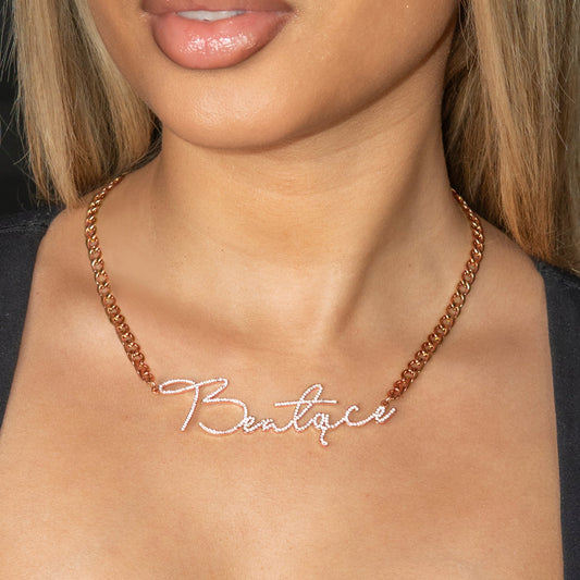 Women Jewelry - Rose Gold Iced Out VVS Name Necklace | Style # N39