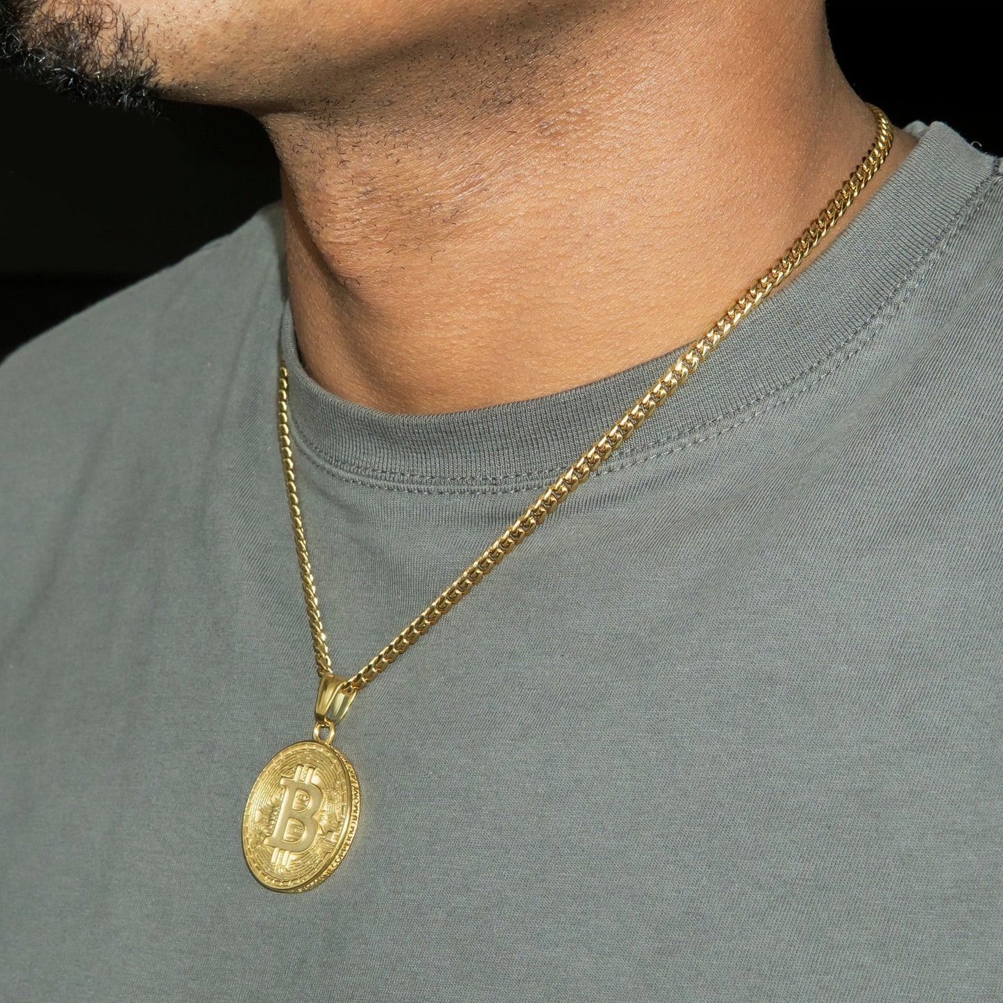 Mens Jewelry - 14K Gold Bitcoin Necklace | Appx. 17 Grams