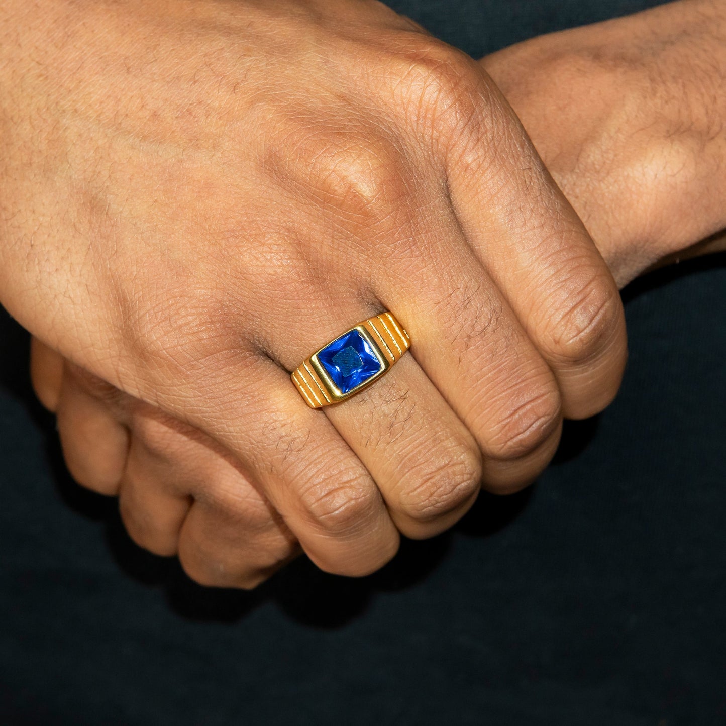 Mens Jewelry - Sapphire Gold Pinky Ring | 8 Grams