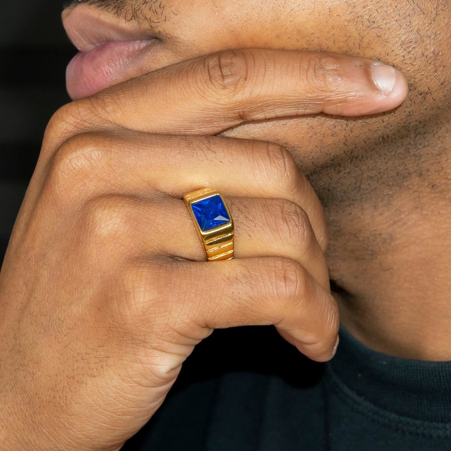 Mens Jewelry - Sapphire Gold Pinky Ring | 8 Grams