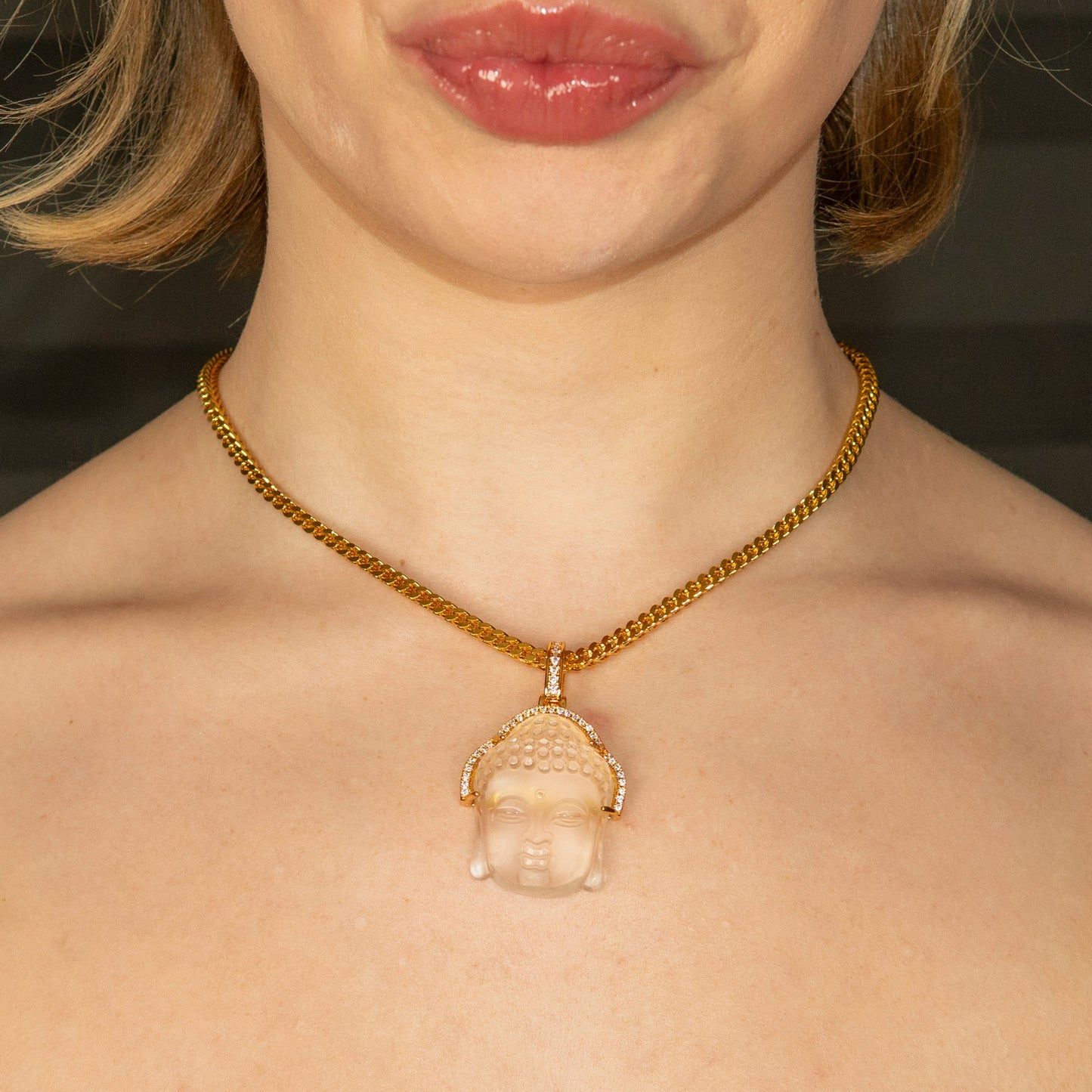 Womens Jewelry - Gold Iced Out VVS Buddha Necklace | Appx. 24.5 Grams