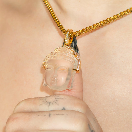 Womens Jewelry - Gold Iced Out VVS Buddha Necklace | Appx. 24.5 Grams