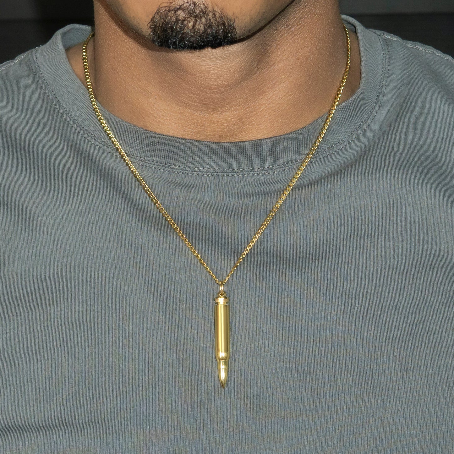 Mens Jewelry - 14K Gold Bullet Necklace | Appx. 7.6 Grams