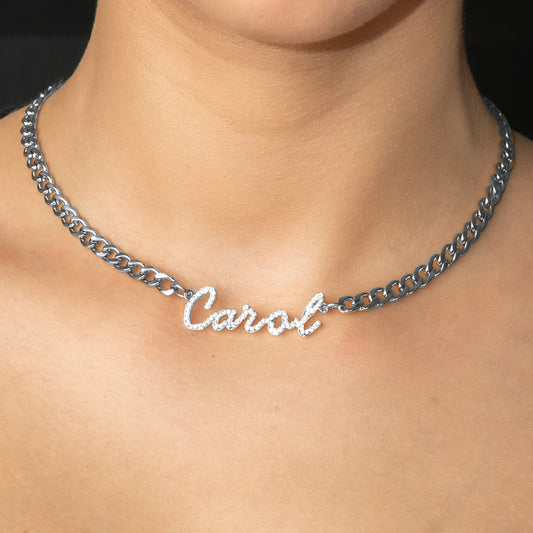 Women Jewelry - White Gold Iced Out VVS Name Necklace | Style # N40