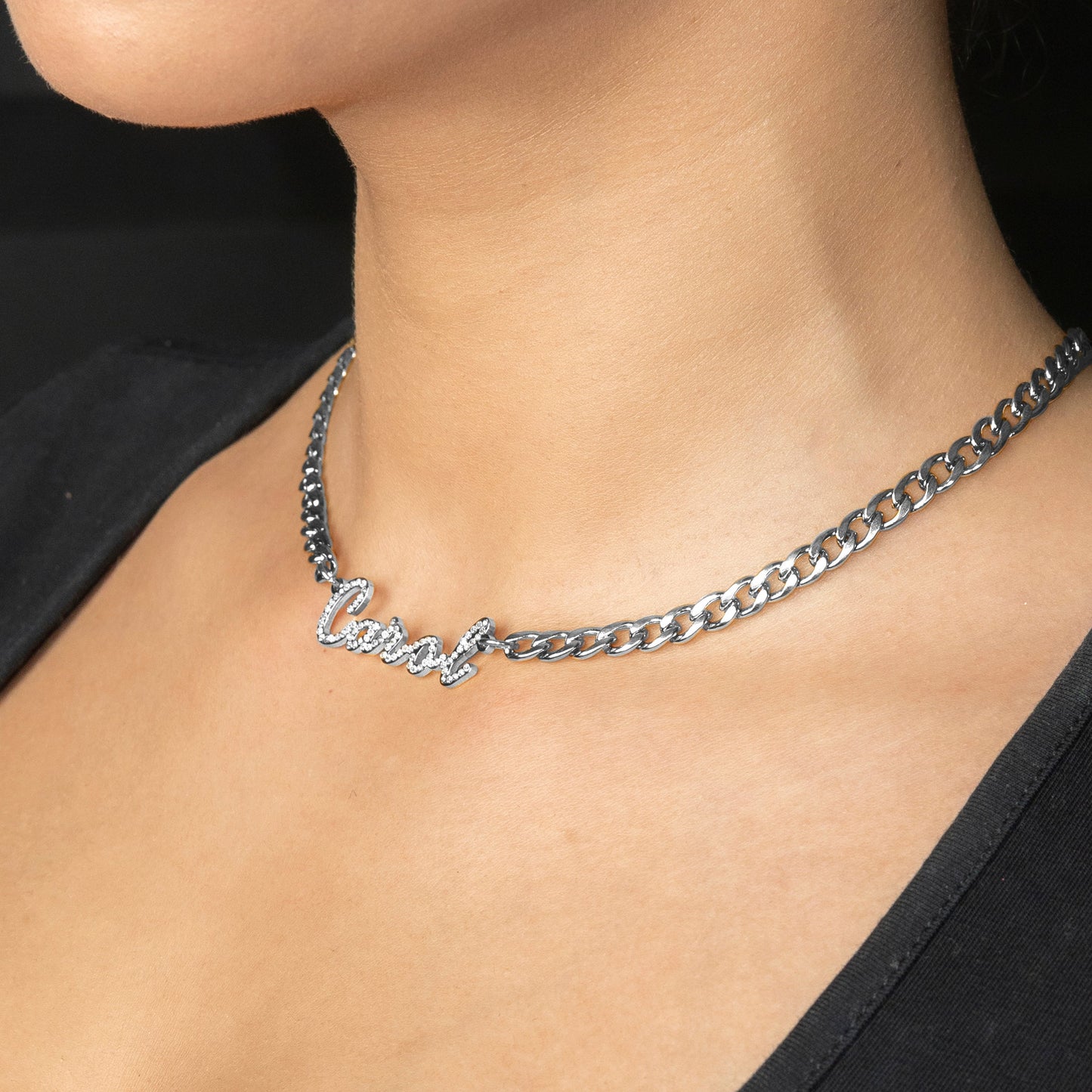 Women Jewelry - White Gold Iced Out VVS Name Necklace | Style # N40