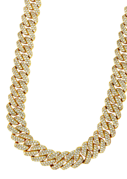 Womens Jewelry - 14K Gold Iced Out VVS Chain Miami Cuban Link