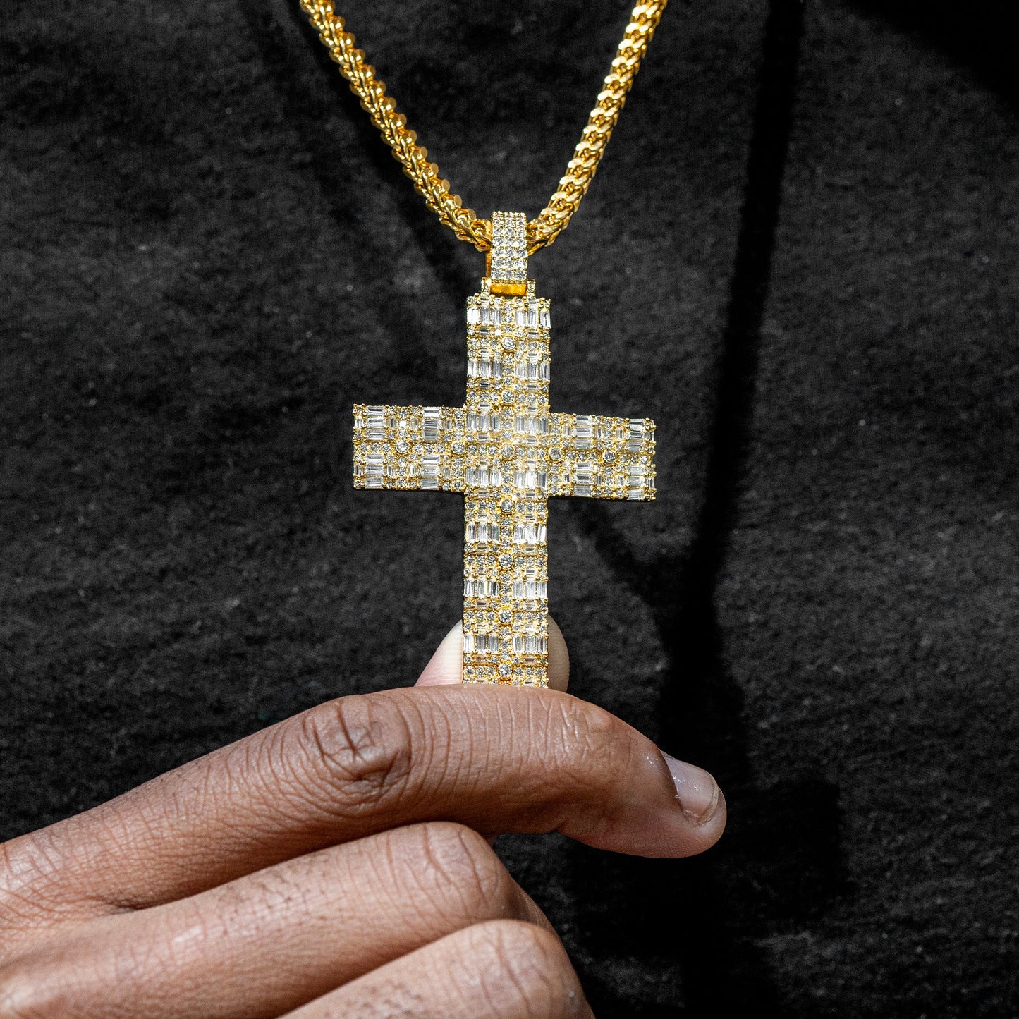 Mens Jewelry - Iced Out VVS Baguette Cross Pendant | 10.6 Grams